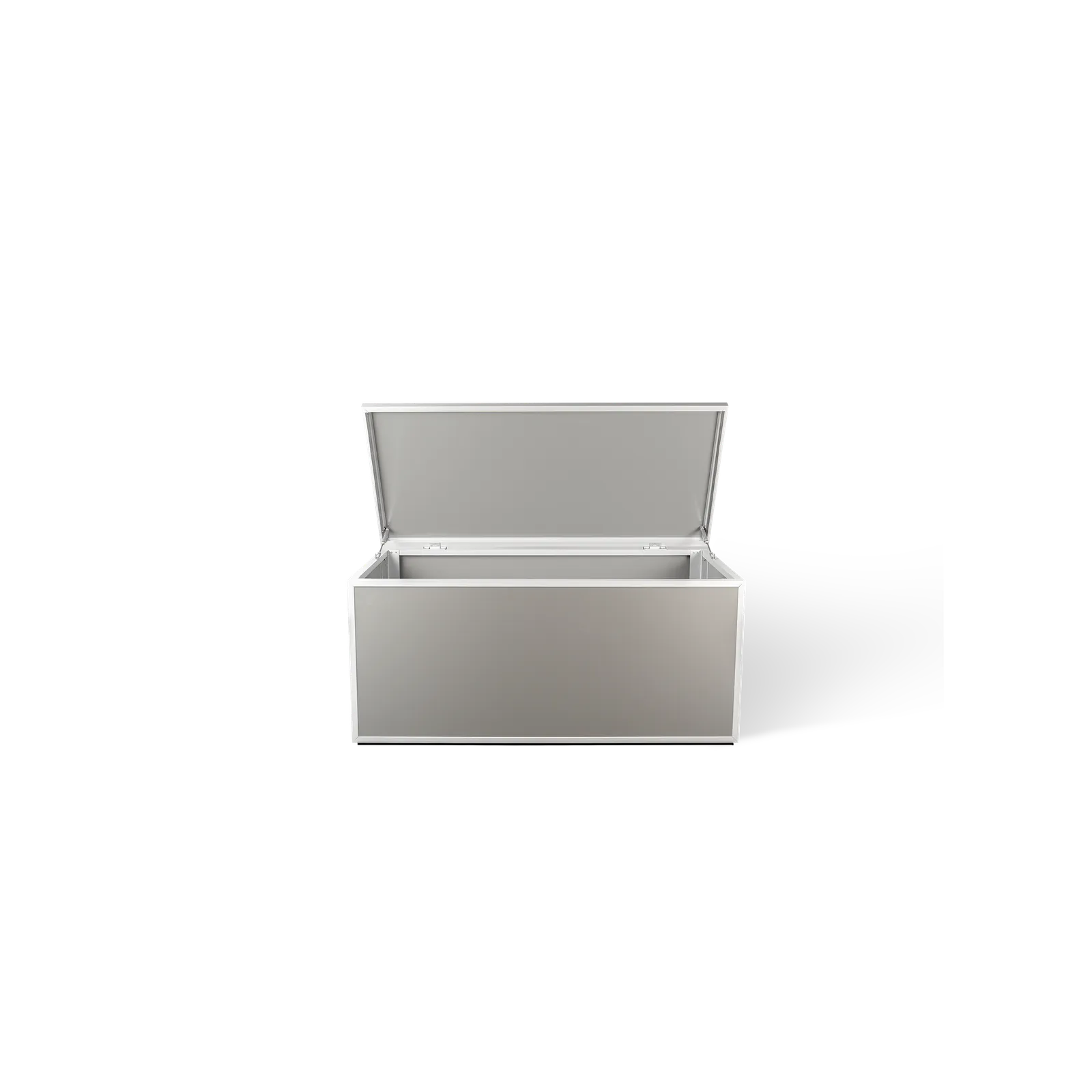 Aluminium deck storage box with the lid open
