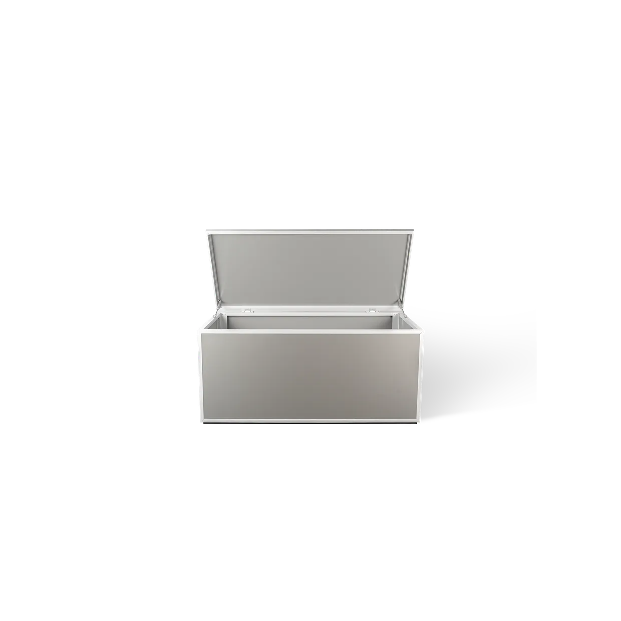 Aluminium deck storage box with the lid open